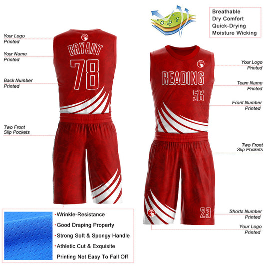 Custom Red White Wind Shapes Round Neck Sublimation Basketball Suit Jersey - Sky-Custom