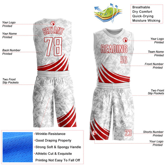 Custom White Red Wind Shapes Round Neck Sublimation Basketball Suit Jersey - Sky-Custom