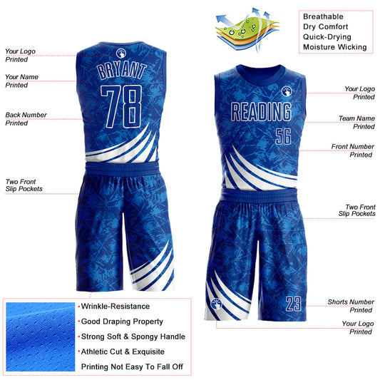 Custom Royal White Wind Shapes Round Neck Sublimation Basketball Suit Jersey - Sky-Custom