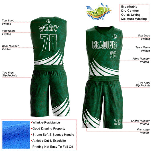 Custom Green White Wind Shapes Round Neck Sublimation Basketball Suit Jersey - Sky-Custom