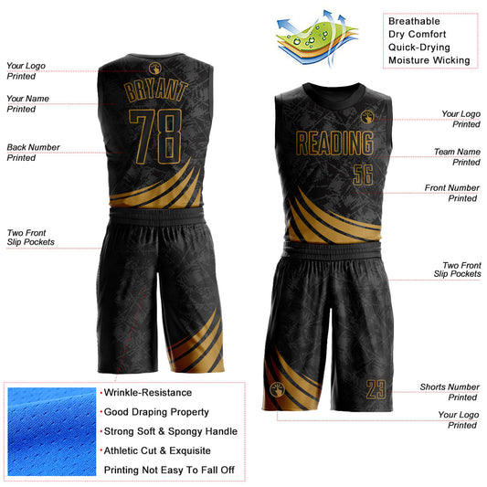 Custom Black Old Gold Wind Shapes Round Neck Sublimation Basketball Suit Jersey - Sky-Custom