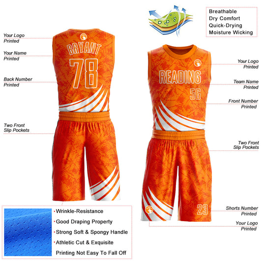 Custom Bay Orange White Wind Shapes Round Neck Sublimation Basketball Suit Jersey - Sky-Custom