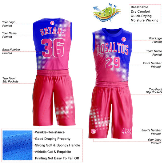 Custom Pink Royal-White Gradient Two Tone Diamond Shape Round Neck Sublimation Basketball Suit Jersey - Sky-Custom