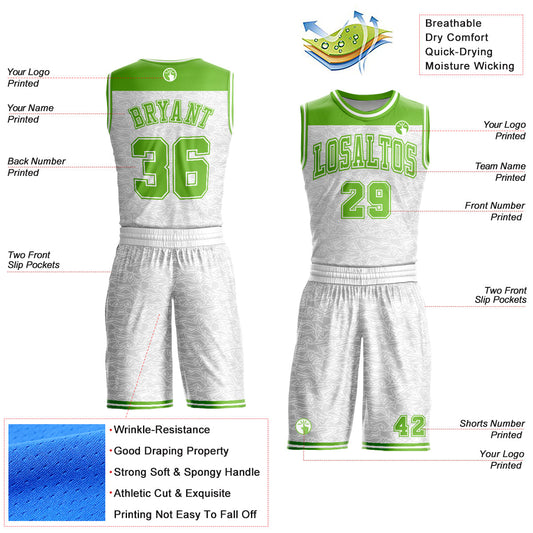Custom White Neon Green Color Block Round Neck Sublimation Basketball Suit Jersey - Sky-Custom