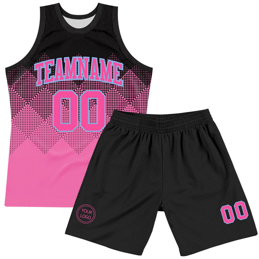 Custom Black Pink-Light Blue Gradient Square Shapes Round Neck Sublimation Basketball Suit Jersey - Sky-Custom