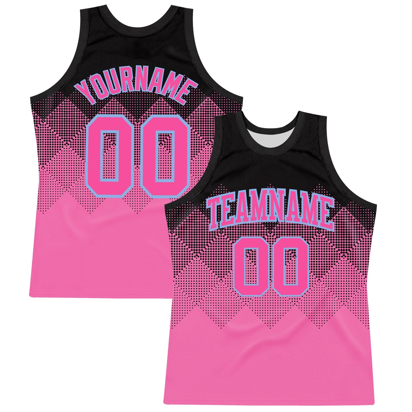 Custom Black Pink-Light Blue Gradient Square Shapes Round Neck Sublimation Basketball Suit Jersey - Sky-Custom