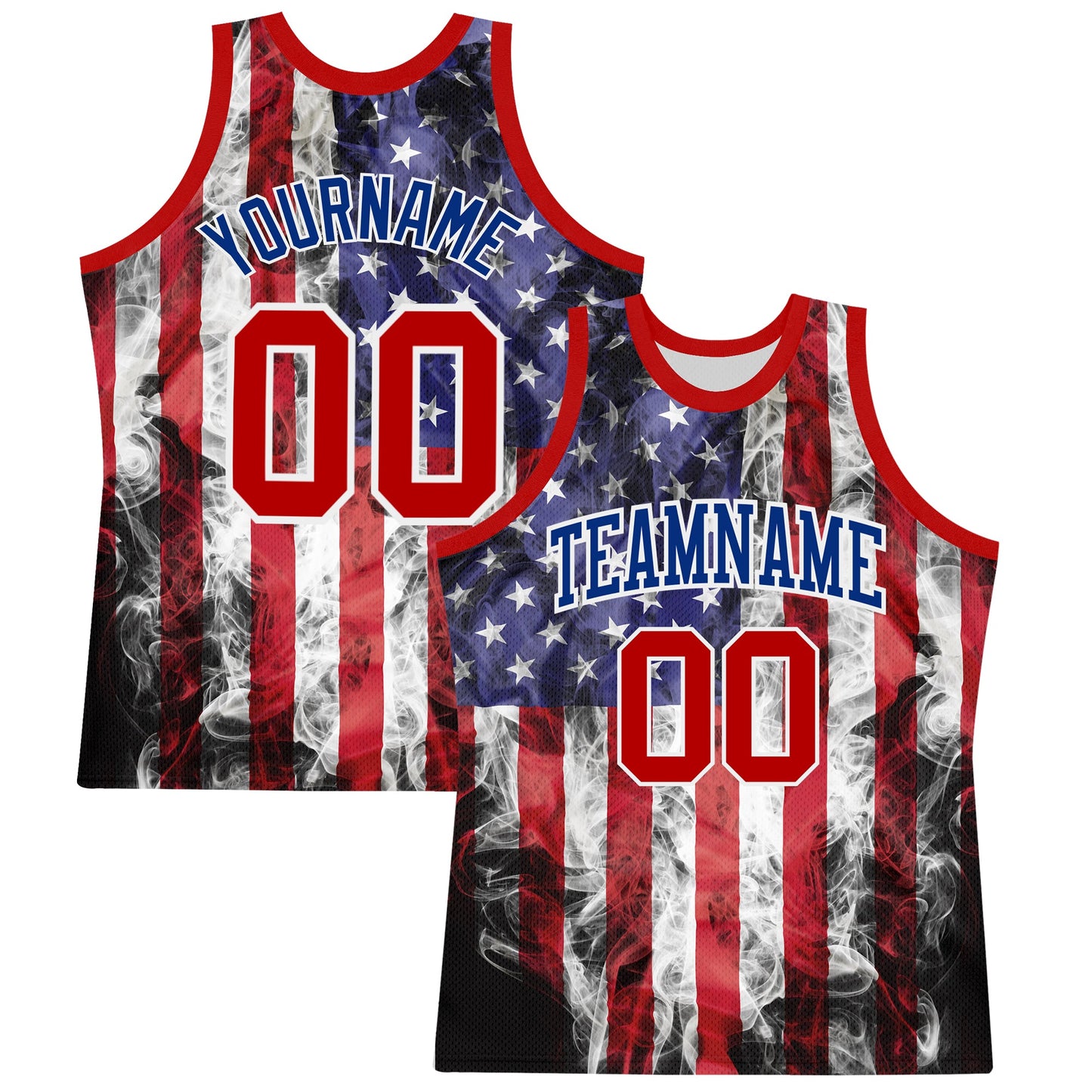 Custom White Red-Royal American Flag Round Neck Sublimation Basketball Suit Jersey - Sky-Custom