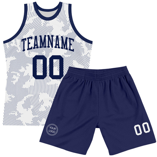 Custom White Navy Curve Lines Round Neck Sublimation Basketball Suit Jersey - Sky-Custom