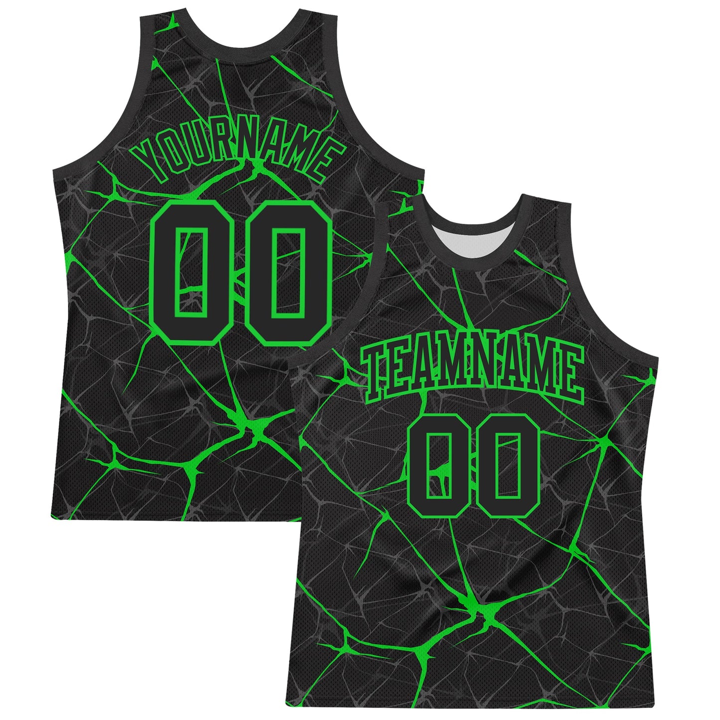 Custom Black Neon Green Abstract Network Round Neck Sublimation Basketball Suit Jersey - Sky-Custom