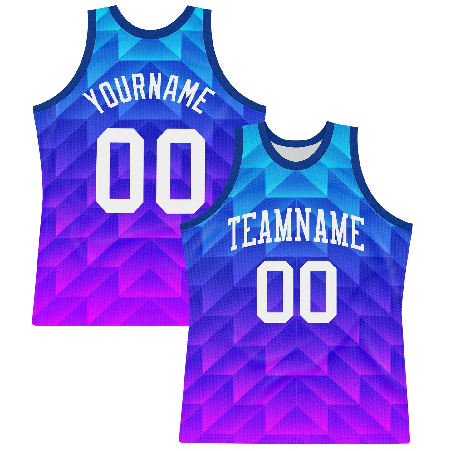 Custom Royal White-Hot Pink Gradient Geometric Shape Round Neck Sublimation Basketball Suit Jersey - Sky-Custom