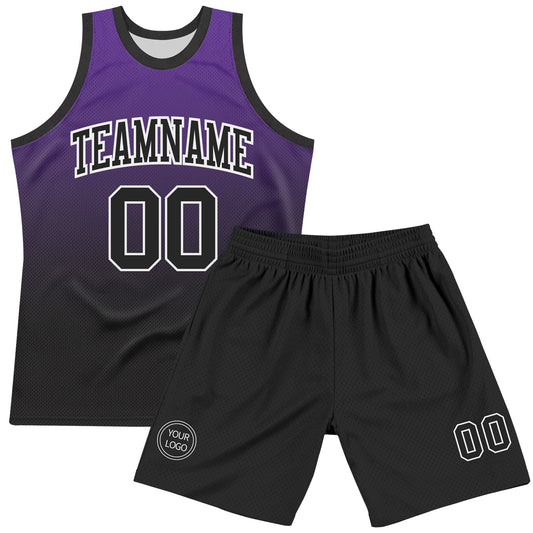 Custom Purple Black-White Fade Fashion Round Neck Sublimation Basketball Suit Jersey - Sky-Custom