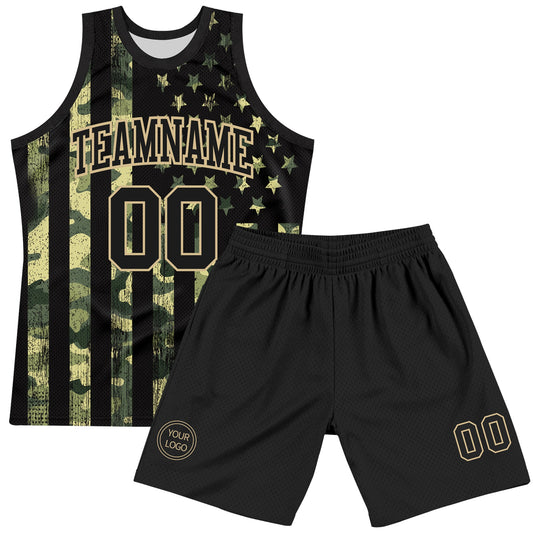 Custom Camo Black-Vegas Gold American Flag Round Neck Sublimation Salute To Service Basketball Suit Jersey - Sky-Custom