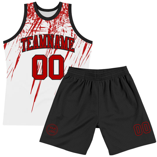Custom White Red-Black Splash Round Neck Sublimation Basketball Suit Jersey - Sky-Custom
