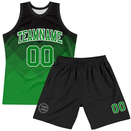Custom Black Grass Green-White Gradient Square Shapes Round Neck Sublimation Basketball Suit Jersey - Sky-Custom