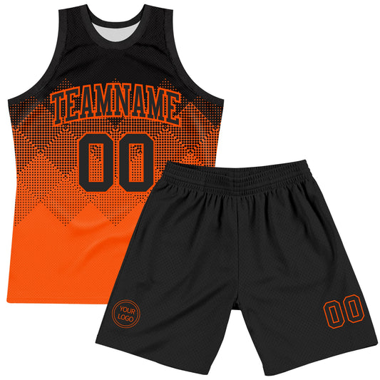 Custom Black Orange Gradient Square Shapes Round Neck Sublimation Basketball Suit Jersey - Sky-Custom