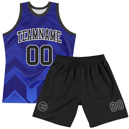 Custom Dark Purple Black Royal-White Geometric Shape Round Neck Sublimation Basketball Suit Jersey - Sky-Custom