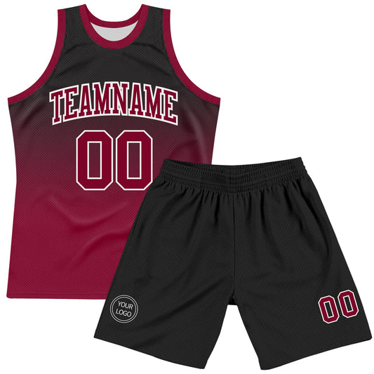 Custom Black Crimson-White Fade Fashion Round Neck Sublimation Basketball Suit Jersey - Sky-Custom