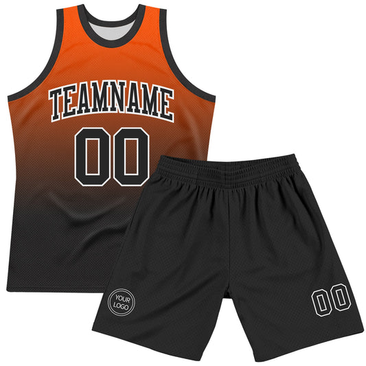 Custom Orange Black-White Gradient Square Shapes Round Neck Sublimation Basketball Suit Jersey - Sky-Custom