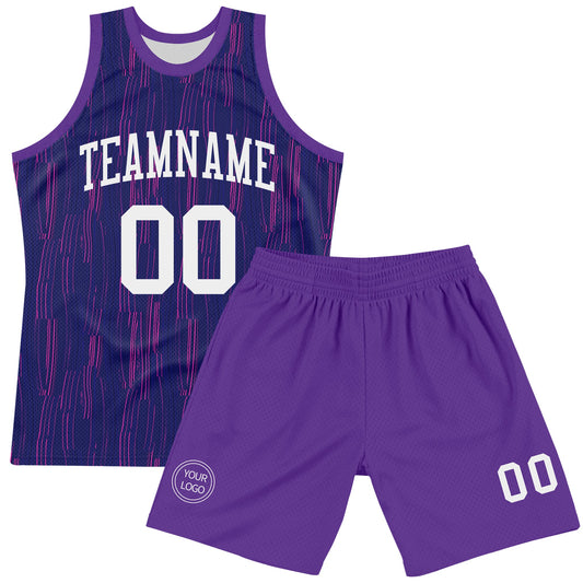 Custom Purple White-Pink Line Round Neck Sublimation Basketball Suit Jersey - Sky-Custom