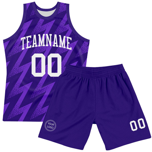 Custom Purple White Zigzag Shape Round Neck Sublimation Basketball Suit Jersey - Sky-Custom