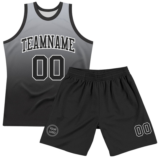 Custom Gray Black-White Fade Fashion Round Neck Sublimation Basketball Suit Jersey - Sky-Custom