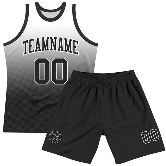 Custom White Black Fade Fashion Round Neck Sublimation Basketball Suit Jersey - Sky-Custom