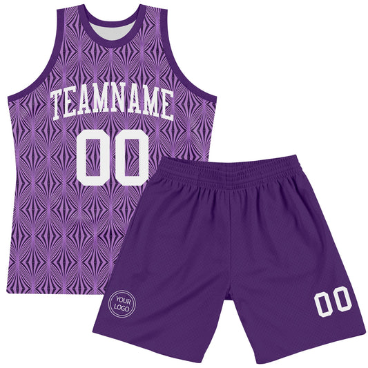 Custom Purple White Geometric Shape Round Neck Sublimation Basketball Suit Jersey - Sky-Custom