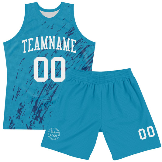 Custom Panther Blue White Splash Round Neck Sublimation Basketball Suit Jersey - Sky-Custom