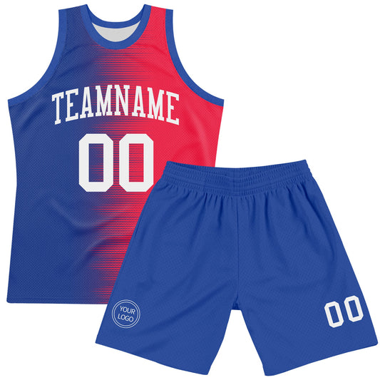 Custom Red White-Royal Gradient Line Round Neck Sublimation Basketball Suit Jersey - Sky-Custom