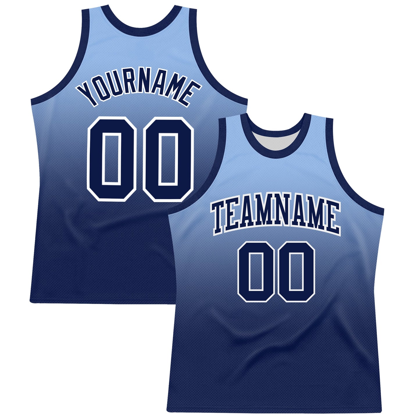 Custom Light Blue Navy-White Fade Fashion Round Neck Sublimation Basketball Suit Jersey - Sky-Custom