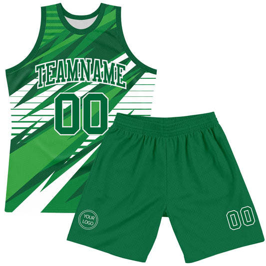 Custom Kelly Green White Line Round Neck Sublimation Basketball Suit Jersey - Sky-Custom
