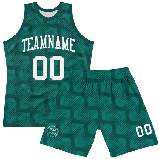 Custom Green White Line Round Neck Sublimation Basketball Suit Jersey - Sky-Custom