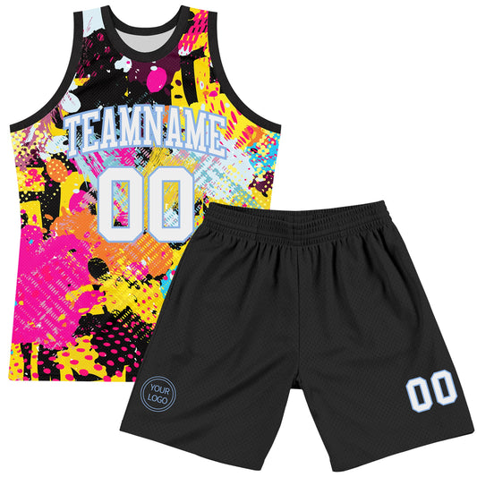 Custom Graffiti Pattern White-Light Blue Splash Round Neck Sublimation Basketball Suit Jersey - Sky-Custom