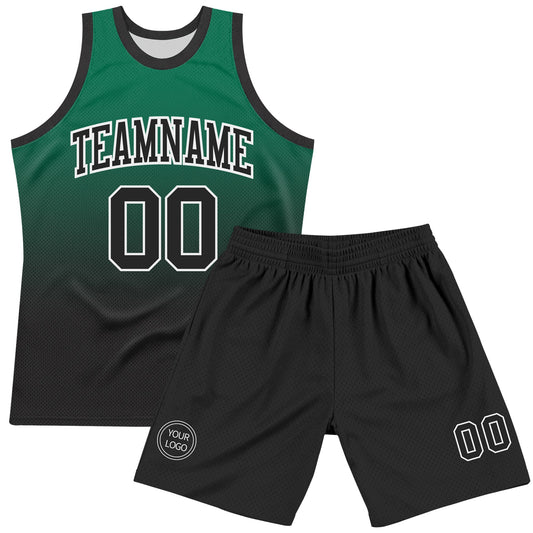 Custom Kelly Green Black-White Fade Fashion Round Neck Sublimation Basketball Suit Jersey - Sky-Custom