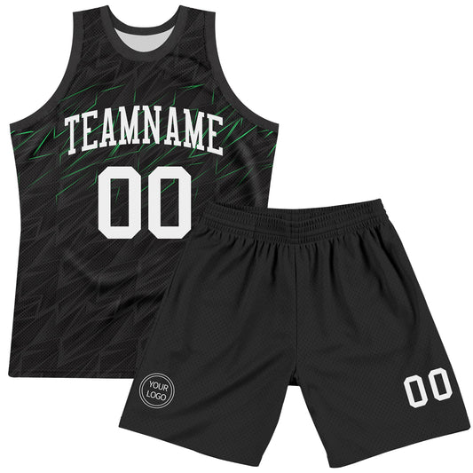 Custom Black White-Neon Green Line Round Neck Sublimation Basketball Suit Jersey - Sky-Custom