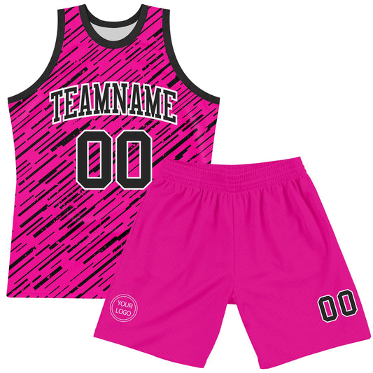 Custom Pink Black-White Line Round Neck Sublimation Basketball Suit Jersey - Sky-Custom