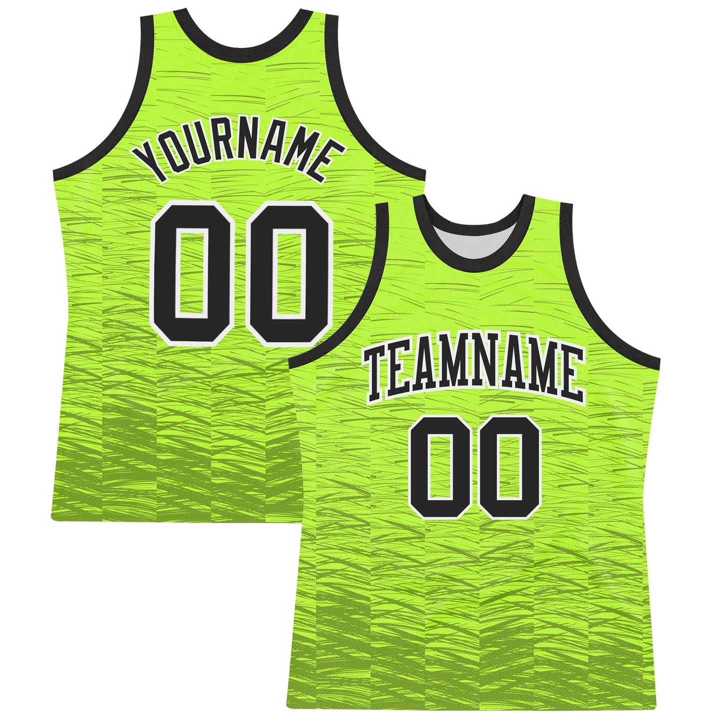 Custom Neon Green Black-White Line Round Neck Sublimation Basketball Suit Jersey - Sky-Custom