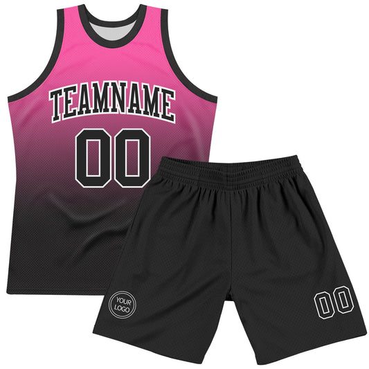 Custom Pink Black-White Fade Fashion Round Neck Sublimation Basketball Suit Jersey - Sky-Custom
