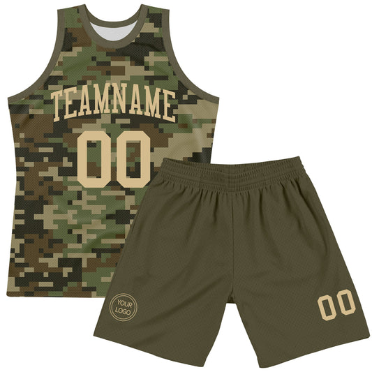 Custom Camo Vegas Gold-Olive Round Neck Sublimation Salute To Service Basketball Suit Jersey - Sky-Custom