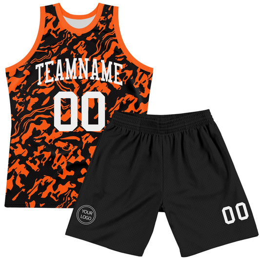 Custom Black White-Orange Fluid Art Round Neck Sublimation Basketball Suit Jersey - Sky-Custom