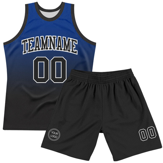 Custom Royal Black-White Fade Fashion Round Neck Sublimation Basketball Suit Jersey - Sky-Custom