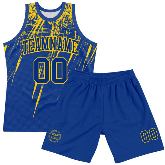 Custom Royal Yellow Splash Round Neck Sublimation Basketball Suit Jersey - Sky-Custom