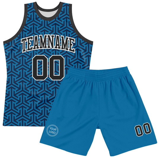 Custom Blue Black-White Arrow Shape Round Neck Sublimation Basketball Suit Jersey - Sky-Custom