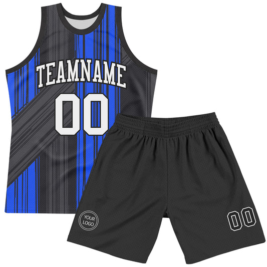 Custom Black White-Royal Line Round Neck Sublimation Basketball Suit Jersey - Sky-Custom