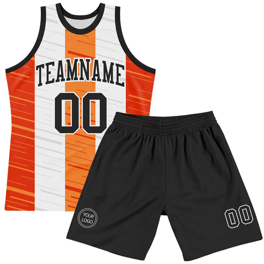 Custom White Black-Orange Line Round Neck Sublimation Basketball Suit Jersey - Sky-Custom