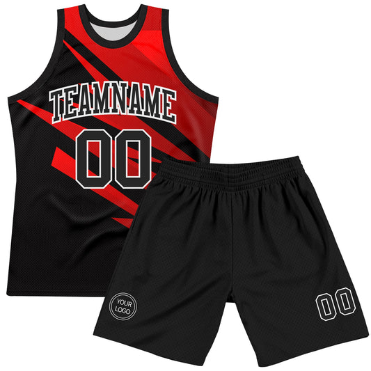Custom Black Red-White Line Round Neck Sublimation Basketball Suit Jersey - Sky-Custom