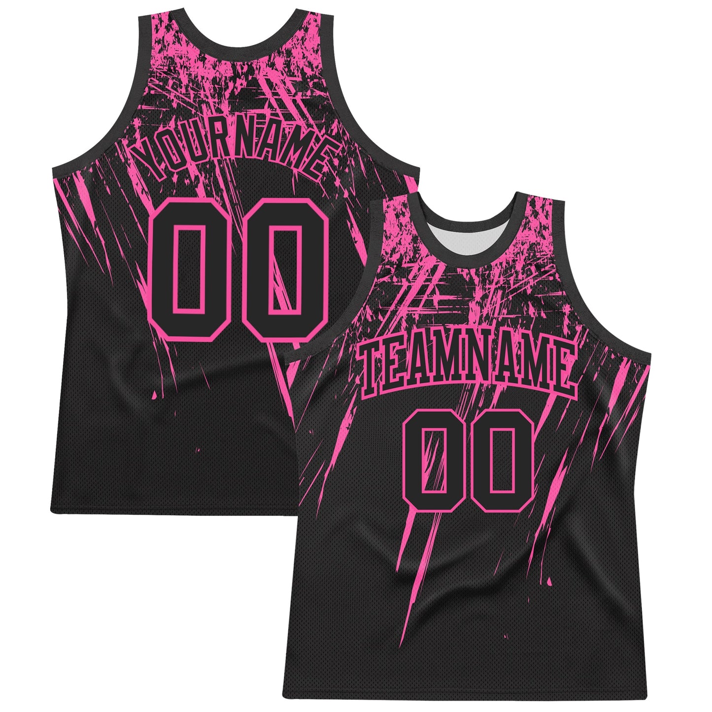 Custom Black Pink Splash Round Neck Sublimation Basketball Suit Jersey - Sky-Custom