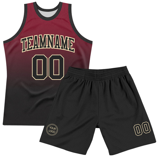 Custom Crimson Black-Cream Fade Fashion Round Neck Sublimation Basketball Suit Jersey - Sky-Custom