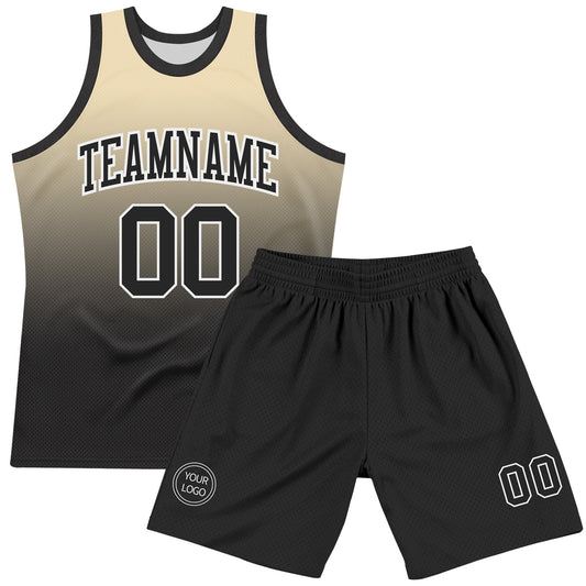 Custom Cream Black-White Fade Fashion Round Neck Sublimation Basketball Suit Jersey - Sky-Custom
