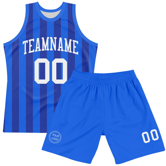 Custom Royal White Line Round Neck Sublimation Basketball Suit Jersey - Sky-Custom